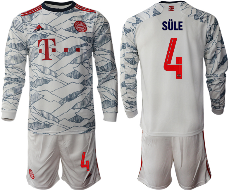 Men 2021-2022 Club Bayern Munich Second away white Long Sleeve #4 Soccer Jersey->bayern munich jersey->Soccer Club Jersey
